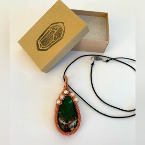 Stone and Pearl Teardrop Pendant